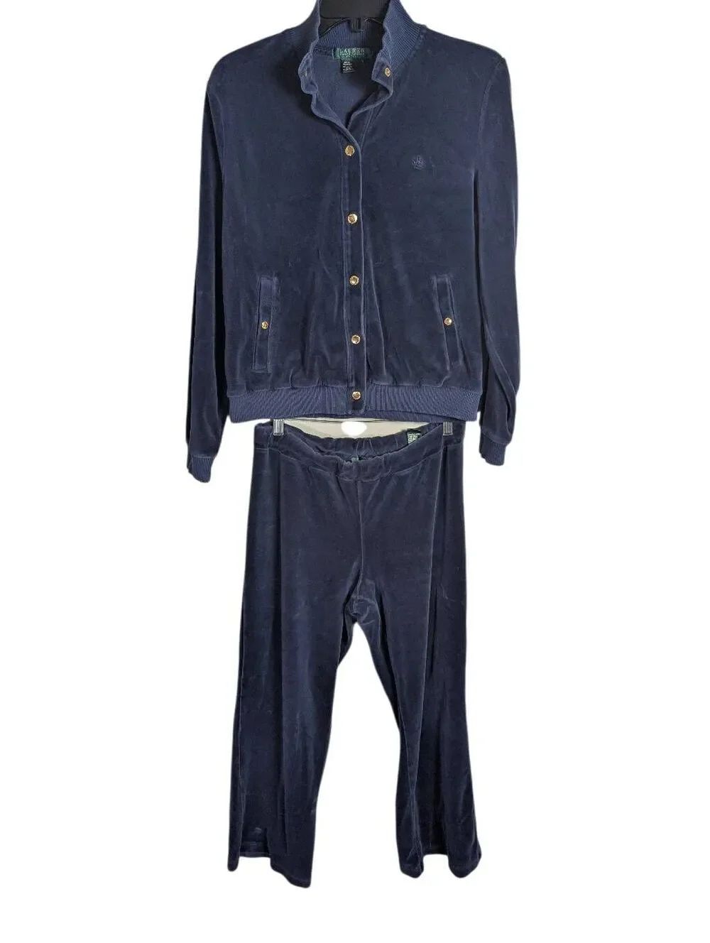 Ralph Lauren Navy Blue velvet tracksuit Jacket & Pants PS PL petite